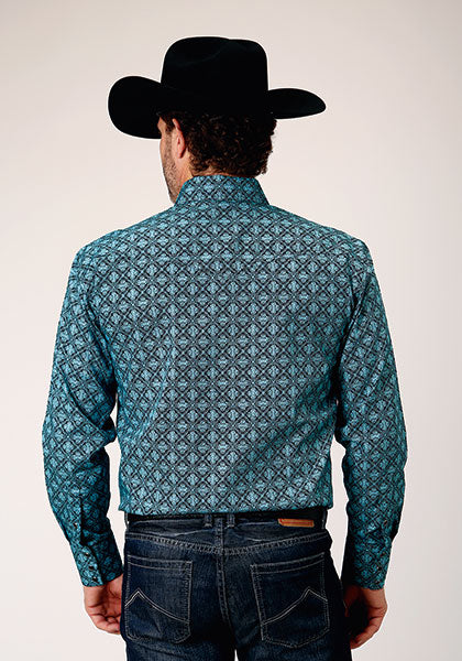 Roper Men's Amarillo Collection- Lattice Medallion Print Long Sleeve Western Shirt