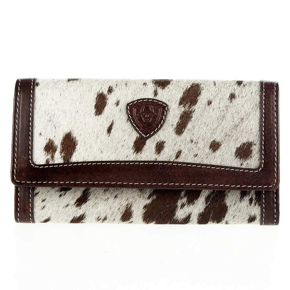Ariat Alexandria Style Flap Over Wallet Brown & White HairOn - Nate's Western Wear