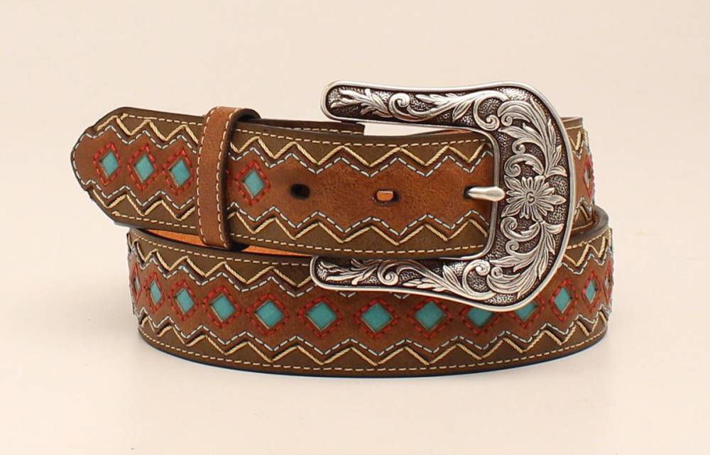 Ariat Women's 1 1/2 Zip Zag Stitched Diamond Colorful Belt - Nate's Western Wear