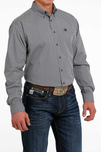 CINCH Men's Long Sleeve Geometric Button-Down Western Shirt - Grey / Black