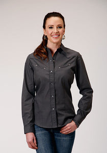 Women's Long Sleeve Shirt w/Piping and Front Yoke Embroidery