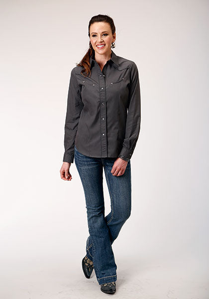 Women's Long Sleeve Shirt w/Piping and Front Yoke Embroidery