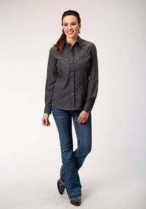 Women's Long Sleeve Shirt w/Piping and Front Yoke Embroidery