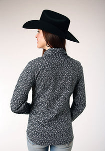 Women's Long Sleeve Black/Floral Print Western Shirt