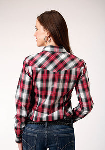 Women's Long Sleeve Plaid Western Shirt - Red/Black/Grey