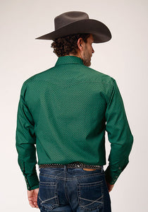 Roper Men's Amarillo Collection- Green Print Long Sleeve Western Shirt