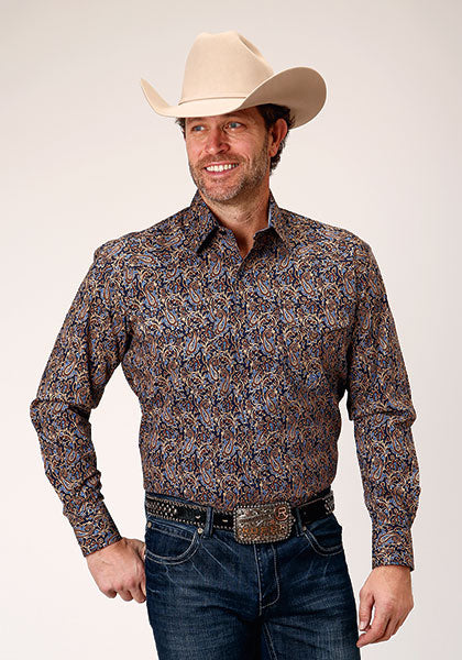 Roper Men's Long Sleeve Western Shirt - Denim Blue Print