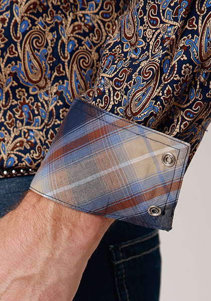 Roper Men's Long Sleeve Western Shirt - Denim Blue Print