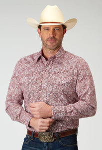 Roper Men's Amarillo Collection- Red Paisley Snap Long Sleeve Western Shirt