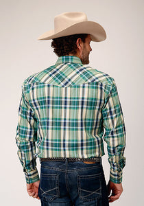 Roper Men's Amarillo Collection- Ocean Plaid Long Sleeve Snap Western Shirt