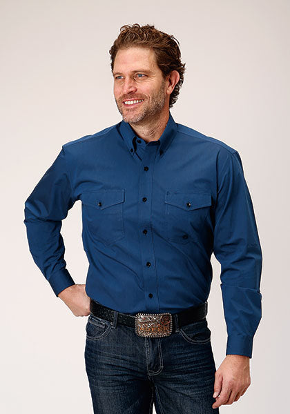 Roper Men's Amarillo Collection- Solid Blue Long Sleeve Western Shirt