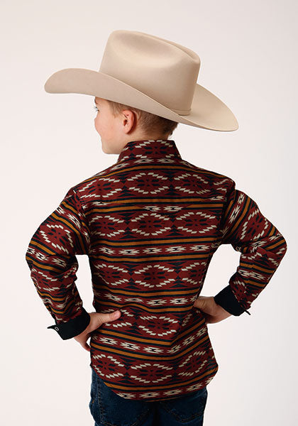 Boy's West Made Collection Aztec Print Long Sleeve Snap Western Shirt