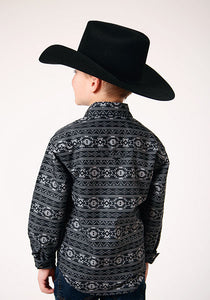 Boy's West Made Collection Aztec Print Long Sleeve Snap Western Shirt - Black