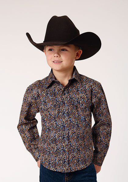 Boy's Roper L/S Snap Shirt Amarillo Collection- Denim Blue