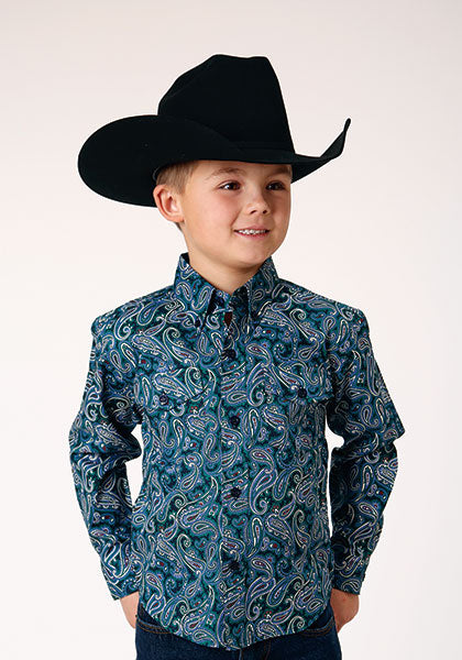 Boy's Roper Long Sleeve Shirt Amarillo Collection- Blue