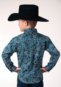 Boy's Roper Long Sleeve Shirt Amarillo Collection- Blue
