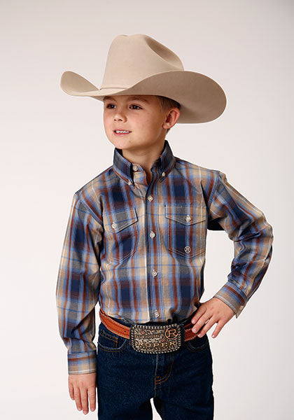 Boy's Roper L/S Snap Shirt Amarillo Collection- Ranch Plaid