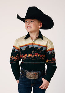 Boy's Roper L/S Snap Shirt Vintage Collection - Scenic Horse Border