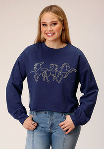 Women's Navy Micro French Terry Pullover