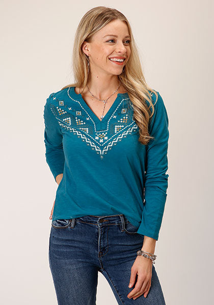 Women's Long Sleeve Embroidery Jersey T-Shirt