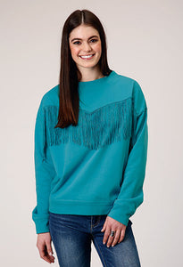 Women's Turquoise Fleece Pullover w/ Fringe