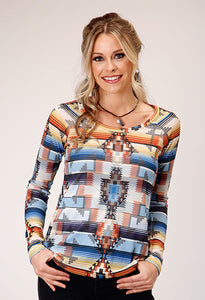 Women's Long Sleeve Aztec Print Sweater Knit Blouse