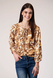 Women's Long Sleeve Collage Printed Rayon Blouse