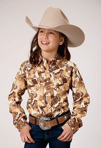 Girl's Five Star Collage Print Western Shirt