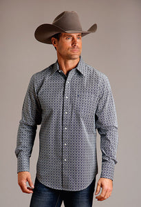 Stetson Men's Long Sleeve Blue Chevron Gird Print Western Shirt