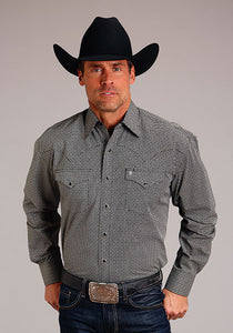 Stetson Men's Long Sleeve Black Geometric Print Western Shirt