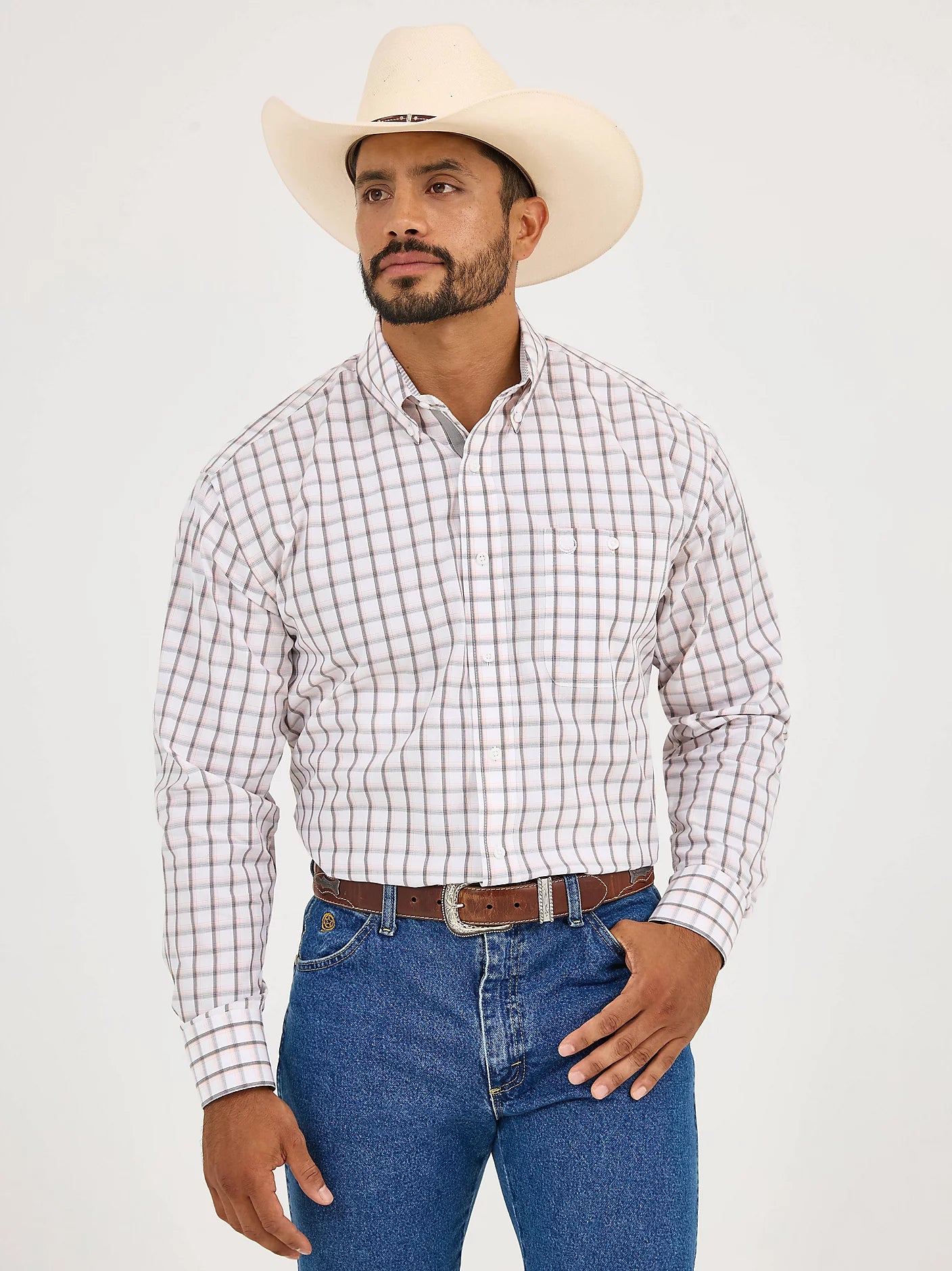 Wrangler® George Strait Collection One Pocket Long Sleeve Shirt - White Multi