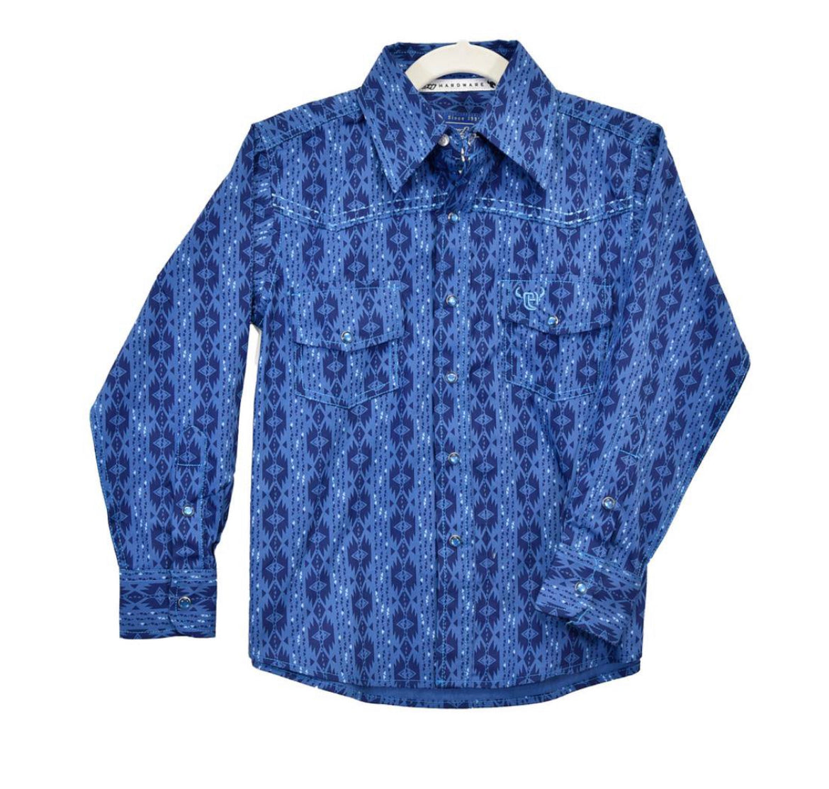 Cowboy Hardware Toddler Tonal Aztec L/S Print Shirt - Blue