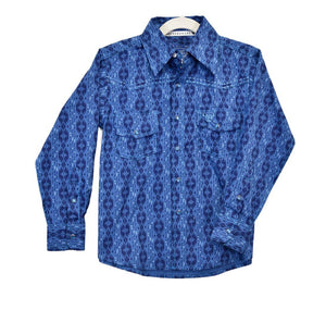 Cowboy Hardware Toddler Tonal Aztec L/S Print Shirt - Blue