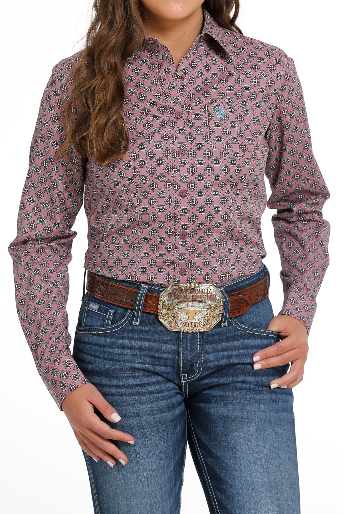 Cinch Women's Pink Print LS Shirt