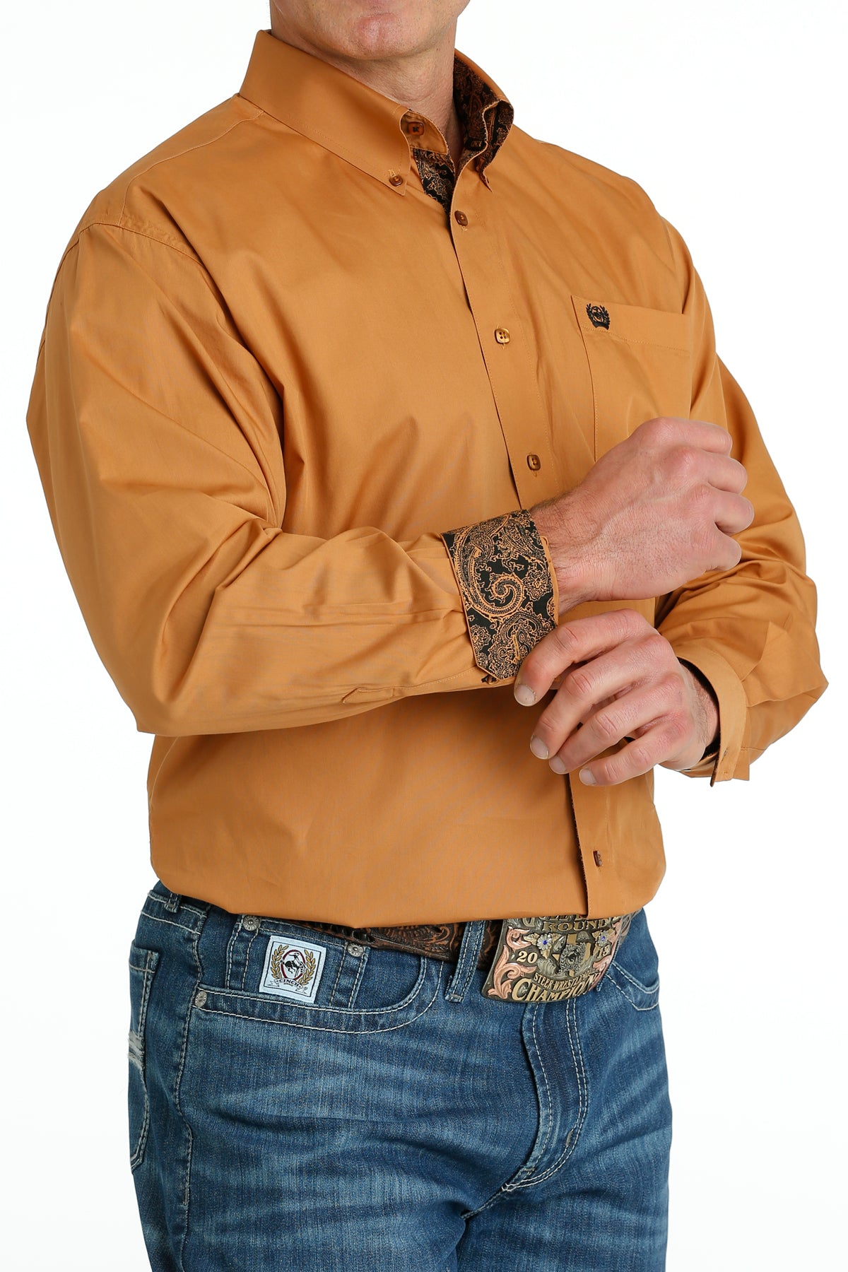 Cinch Men's Classic Fit Long Sleeve Solid Western Shirt - Gold