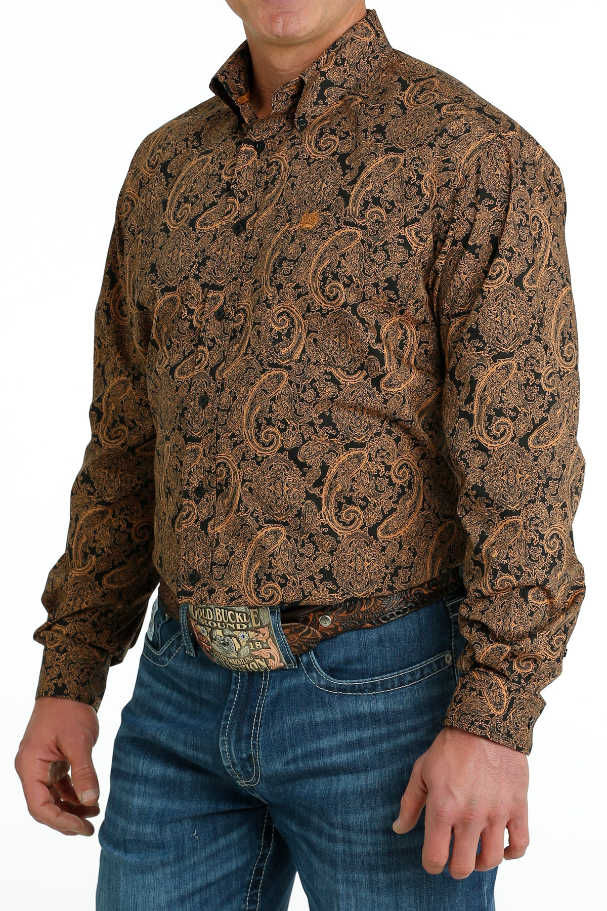 Cinch Men's Classic Fit Long Sleeve Print Western Shirt - Black/Gold