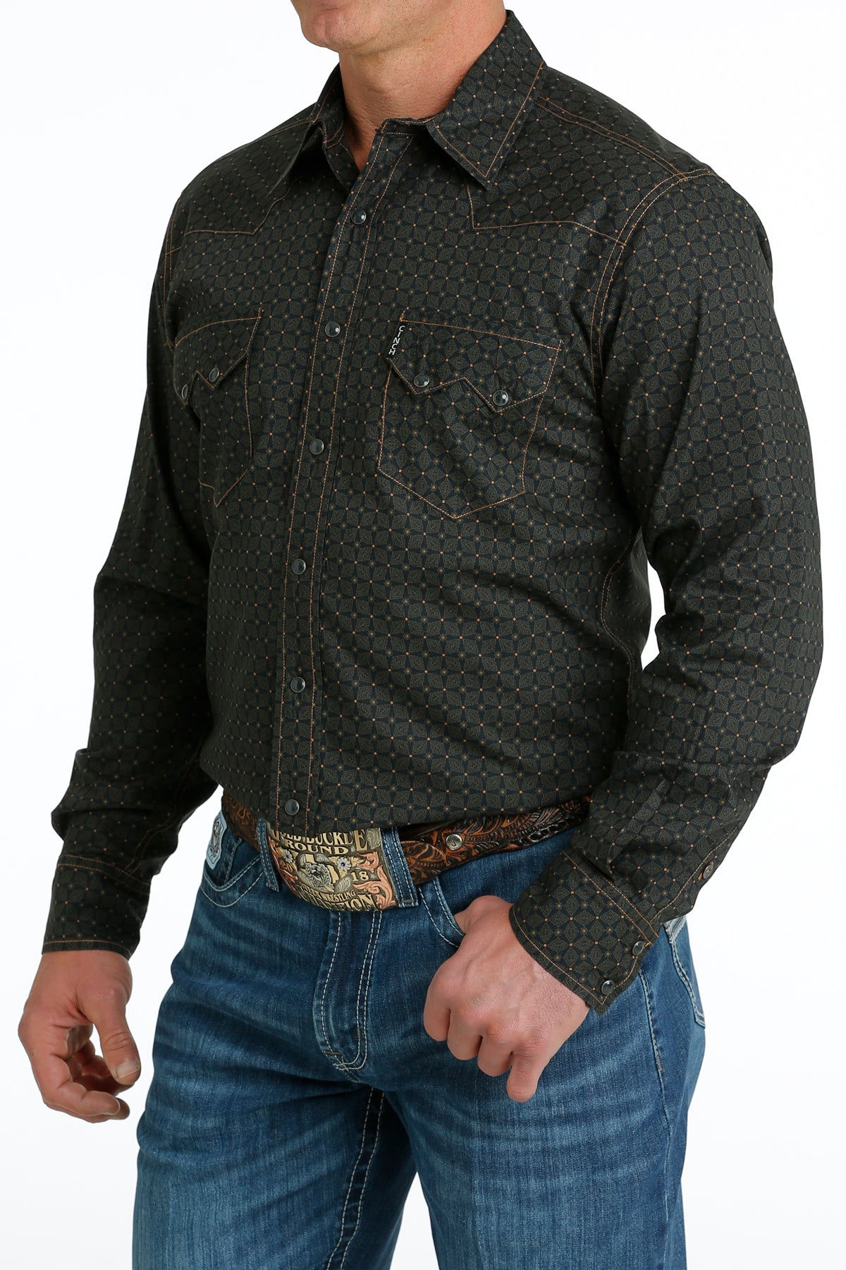Cinch Men's Modern Fit Long Sleeve Print Western Shirt - Black