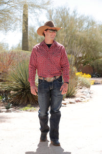 Cinch Modern Fit Long Sleeve Shirt Red/White/Black