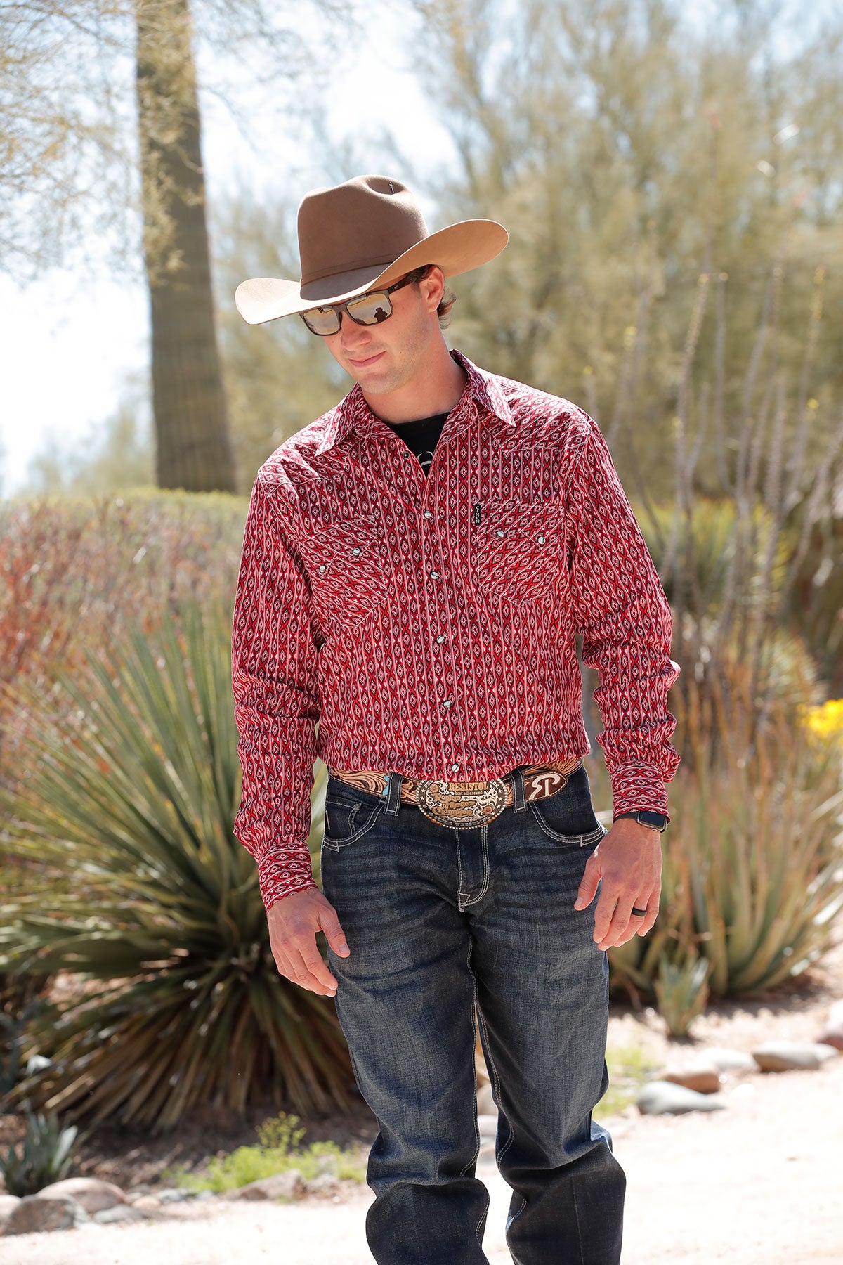 Cinch Modern Fit Long Sleeve Shirt Red/White/Black