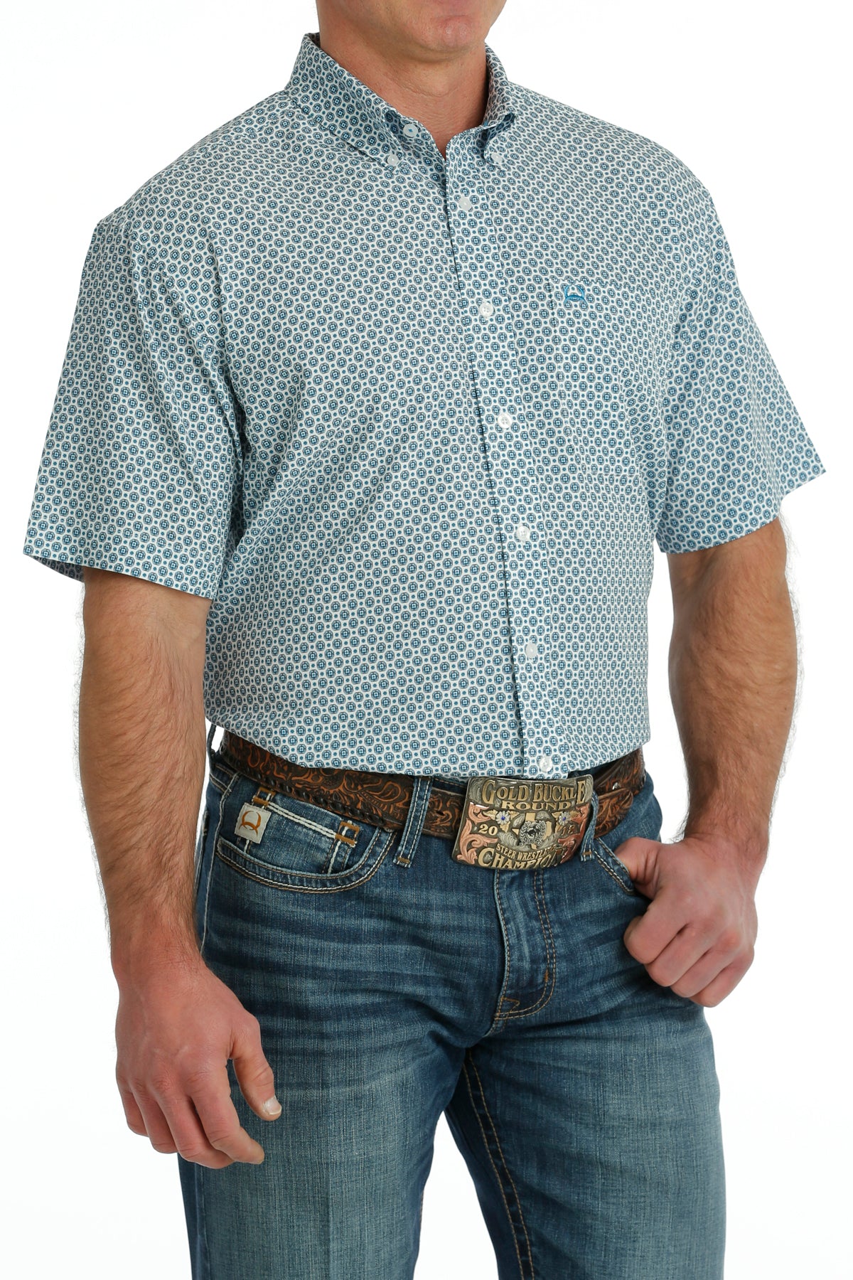 CINCH Men's Blue Print ARENAFLEX SS Shirt