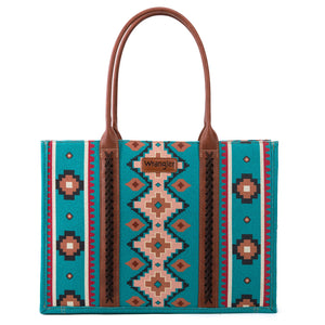 Wrangler Southwestern Pattern Dual Sided Print Canvas Wide Tote Dark Turquoise