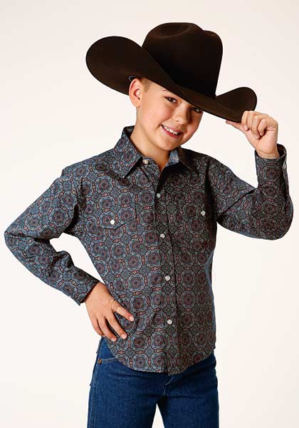 Boy's Roper L/S Snap Shirt Amarillo Collection- Red Currant - Nate's Western Wear