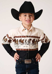 Roper Boy's Running Horse Aztec Print Long Sleeve Shirt - Nate's Western Wear