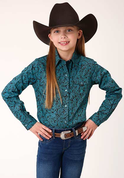 Roper Girl's Amarillo Collection Long Sleeve Western Snap Shirt - Chocolate Agave - Nate's Western Wear