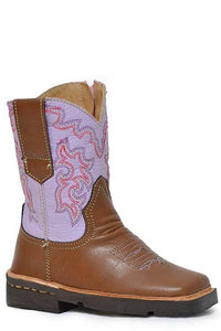 Toddler Roper Cowgirl Square Toe Brown Vamp Embroidered Purple Shaft Boots - Nate's Western Wear