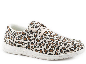 Girls Hang Loose Creme Leopard Canvas Moc Lace Up Shoes - Nate's Western Wear