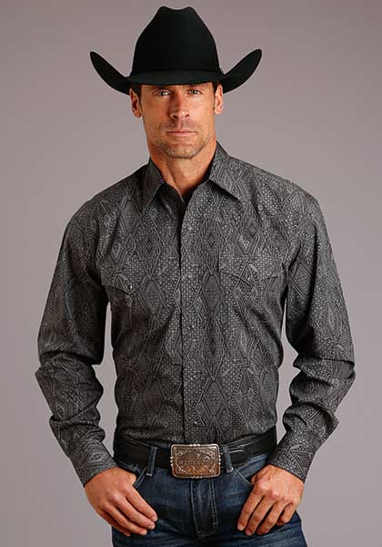 Stetson Men's Long Sleeve Grey Stitch Aztec Print Shirt - Nate's Western Wear