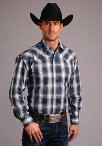 Stetson Men's Blue and Grey Plaid Ombre L/S Shirt - Nate's Western Wear