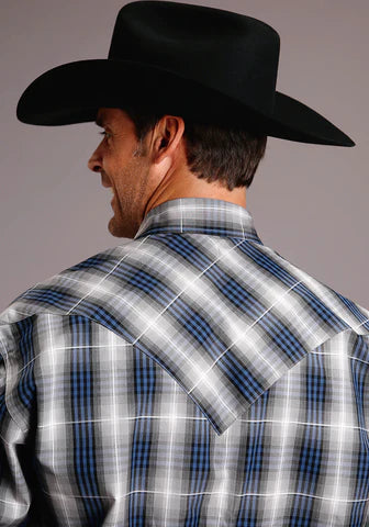 Stetson Men's Blue and Grey Plaid Ombre L/S Shirt - Nate's Western Wear