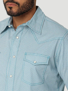 Men's Wrangler® 20X® Competition Advanced Comfort Long Sleeve Western Snap Print Shirt - Mod Blue - Nate's Western Wear